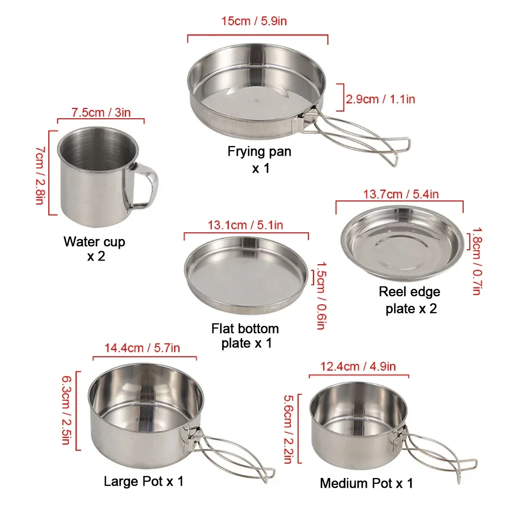 Camping Cooking Plate - 8Pcs Camping Cookware Set Stainless Steel
