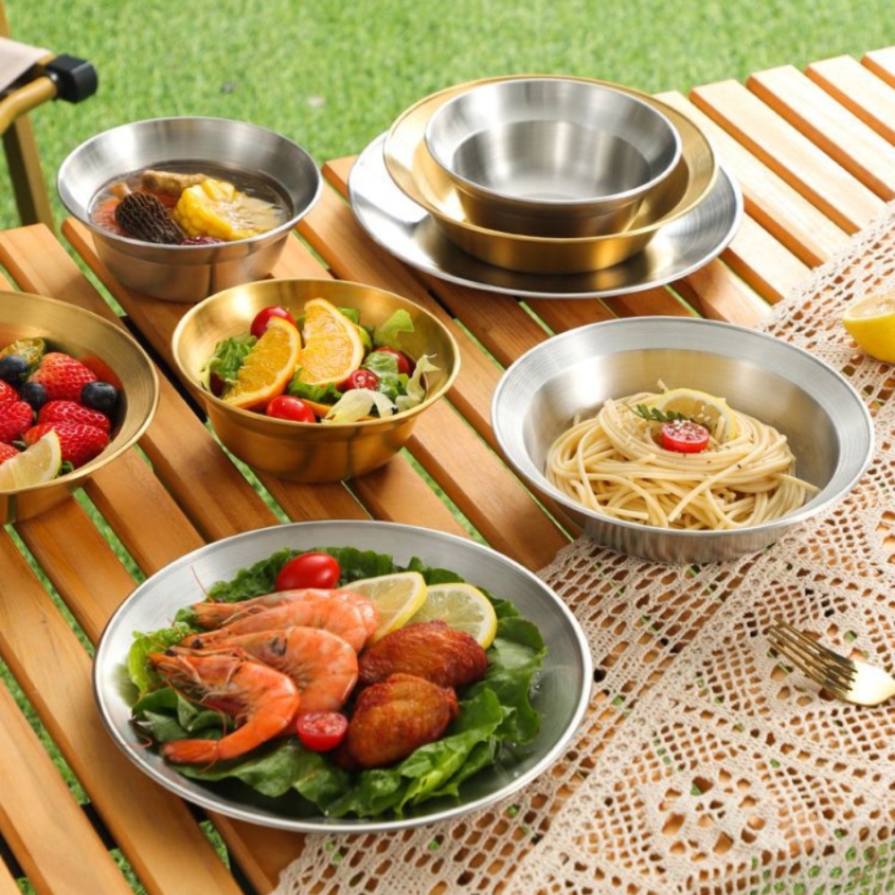 Camping Cooking Plate - Stainless steel cutlery set plates and